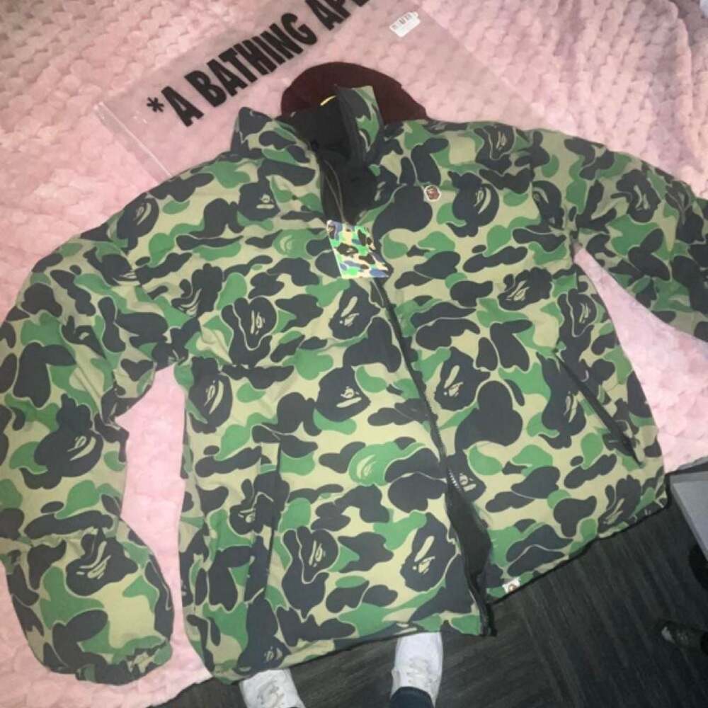 A Bathing Ape BAPE abc Camo Reversible Down Jacket Green